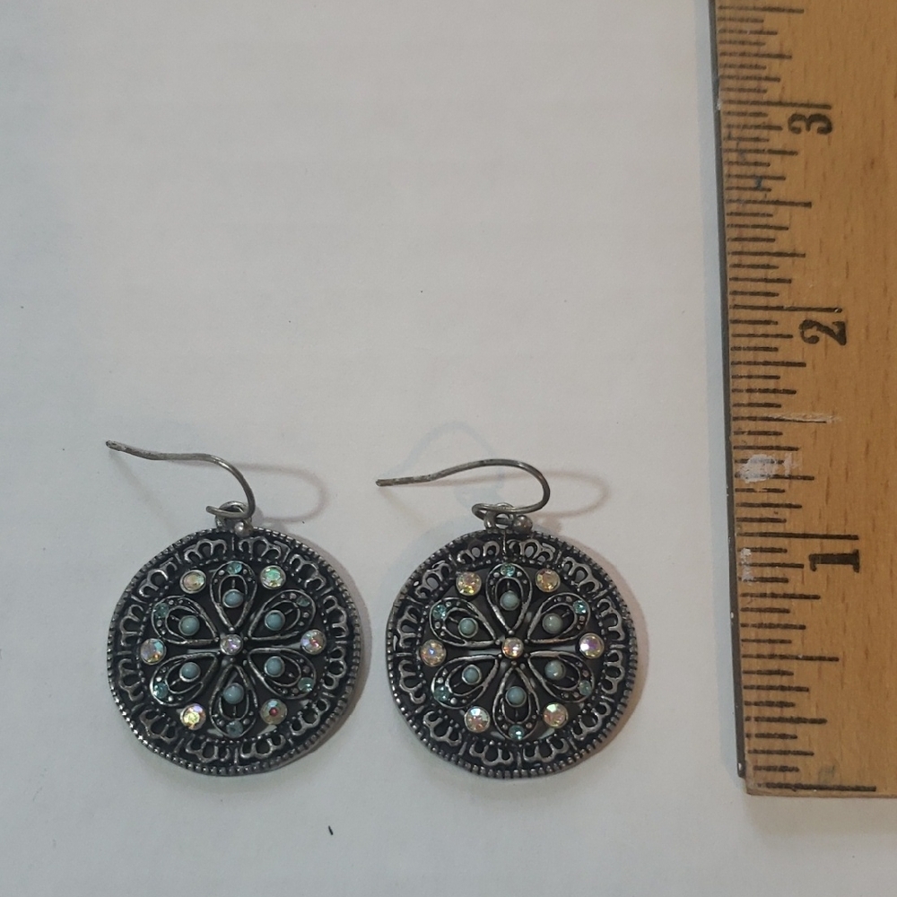 Premier Designs Estella Earrings Antiqued Matte Silver Plated Aurora Borealis